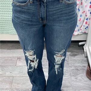 Judy Blue Dark Blue Distressed Straight Leg Jeans